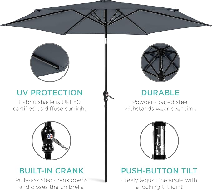 Best Choice Products 10ft Outdoor Table Compatible Steel Polyester Market Patio Umbrella w/Crank and Easy Push Button Tilt - Image 5