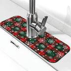 Merry Christmas Snowflakes Red Green Lattice Plaid Kitchen Sink Splash Guard by WILL+BUDXEG