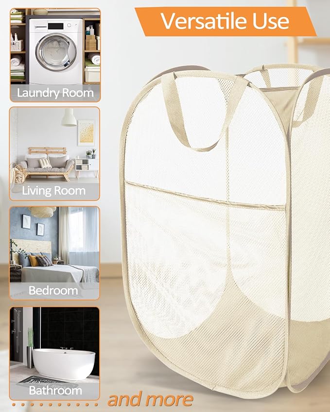 Durable Collapsible Laundry Baskets- Reinforced Mesh Pop Up Laundry Hamper - Image 5