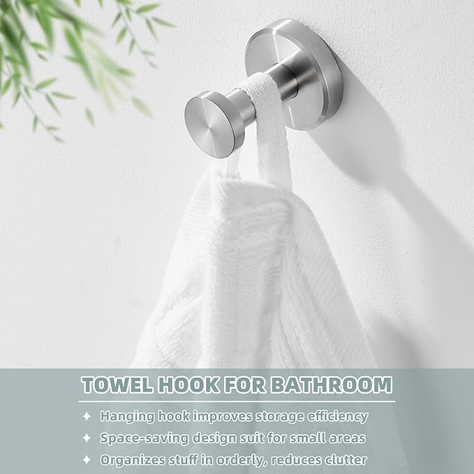 APLusee Brushed Nickel Towel Hook, 304 Stainless Steel Robe Hook - Image 7