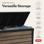 Keter Everwood 120 Gallon Resin Signature Collection Large Outdoor Storage Box for Patio Furniture, Outdoor Cushions, Garden Tools and Pool Gear, Walnut - Image 6
