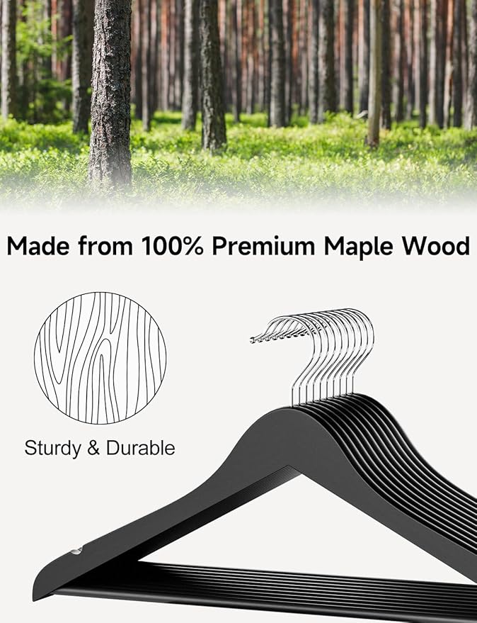 StorageWorks Black Wooden Hangers 20 Pack, Heavy Duty Wood Hangers - Image 3