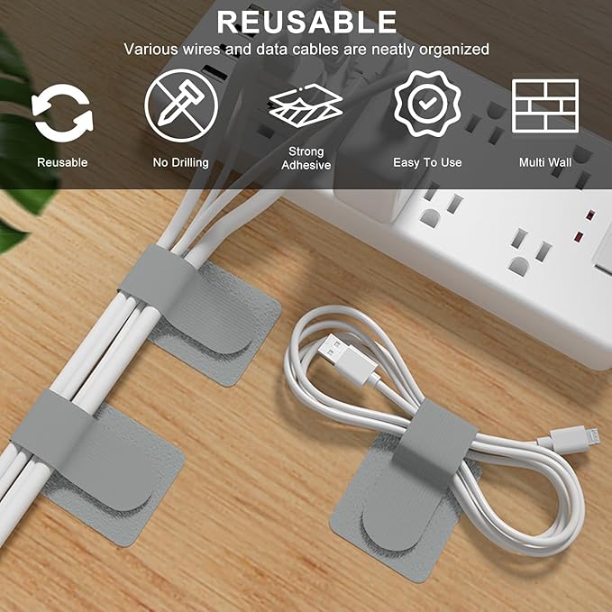 20-Pack Large Reusable Self-Adhesive Cable Ties cable management Adjustable - Image 6