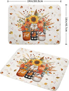 Autumn Pumpkin Dish Drying Mat 18x24 Inch Sunflower Flower Vase Washable - Image 2
