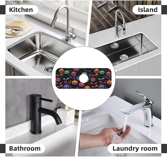 Halloween Pumpkin Bat Pumpkins Bats Kitchen Sink Splash Guard Faucet Mat Super - Image 7
