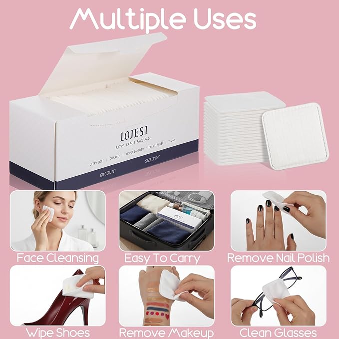 240 Count Large Cotton Pads, Makeup Remover Pads Square Disposable Cotton Soft - Image 6