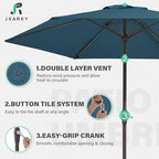 JEAREY 7.5FT Patio Umbrella Outdoor Market Umbrella with 6 Sturdy Ribs, Push Button Tilt/Crank Table Umbrella for Garden, Deck, Backyard and Pool, Lake Blue - Image 3