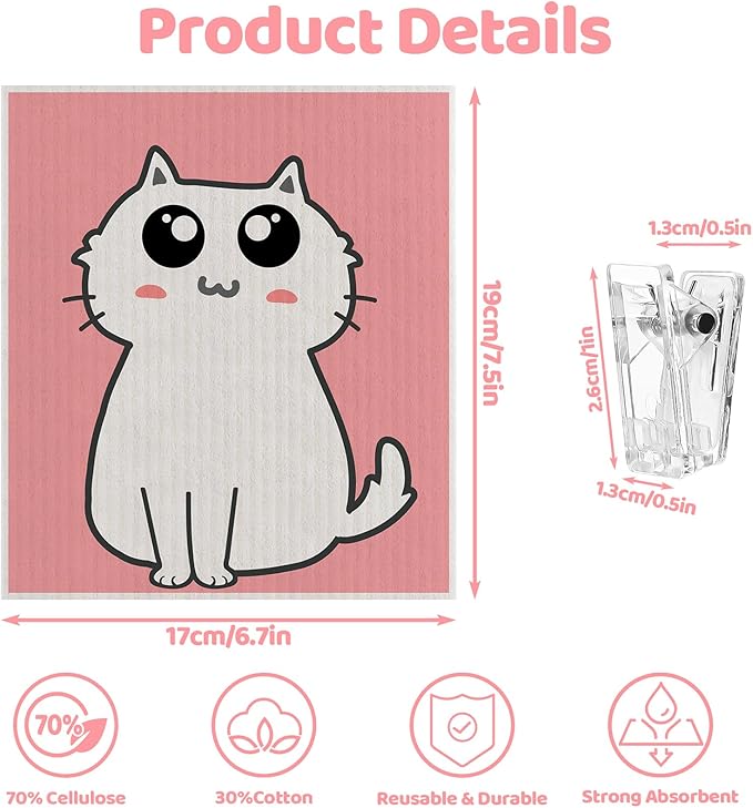 6 Pack Swedish Dishcloths for Kitchen, Cat Gifts for Cat Lovers Swedish Rags - Image 2