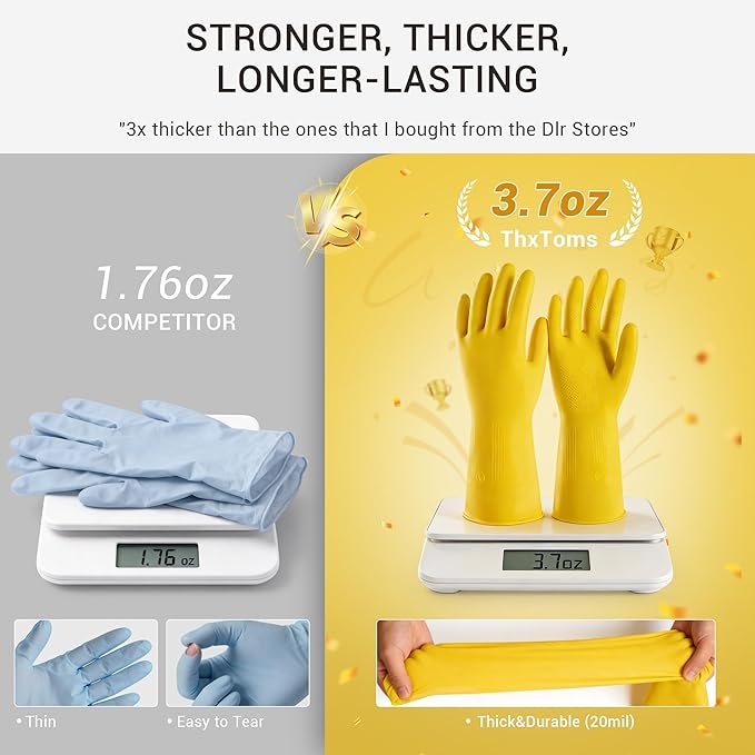 3 Pairs Rubber Dishwashing Gloves, Reusable Household Cleaning Gloves - Image 2