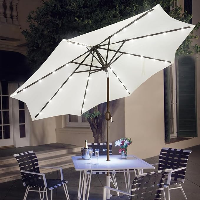 Blissun 9 ft Solar Umbrella, 32 LED Lighted Patio Umbrella, Table Market Umbrella, Outdoor Umbrella for Garden, Deck, Backyard, Pool and Beach (Creamy White) - Image 6