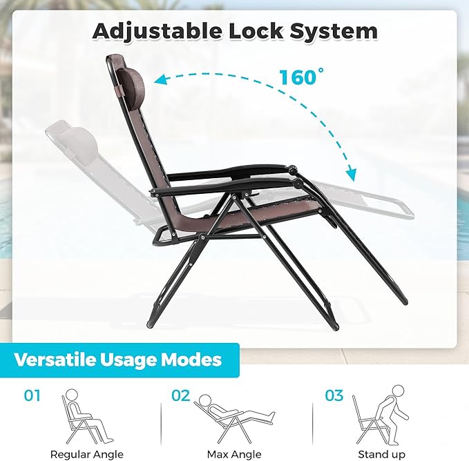 Homall Zero Gravity Chair Patio Folding Lawn Outdoor Lounge Gravity Camp Reclining Lounge Chair with Cup Holder Pillows for Poolside Backyard and Beach Set of 4 (Brown) - Image 7