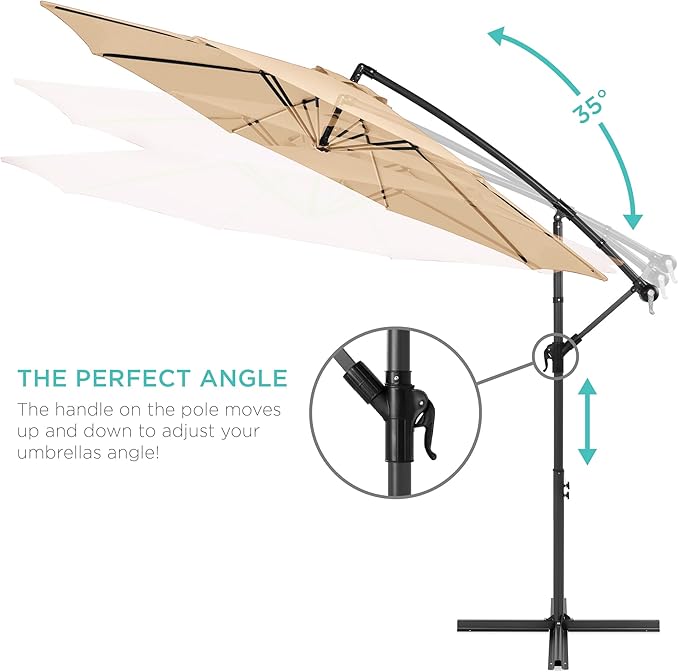 Best Choice Products 10ft Offset Cantilever Hanging Market Patio Umbrella, 8 Sturdy Ribs, Easy Adjustment - Sand - Image 4