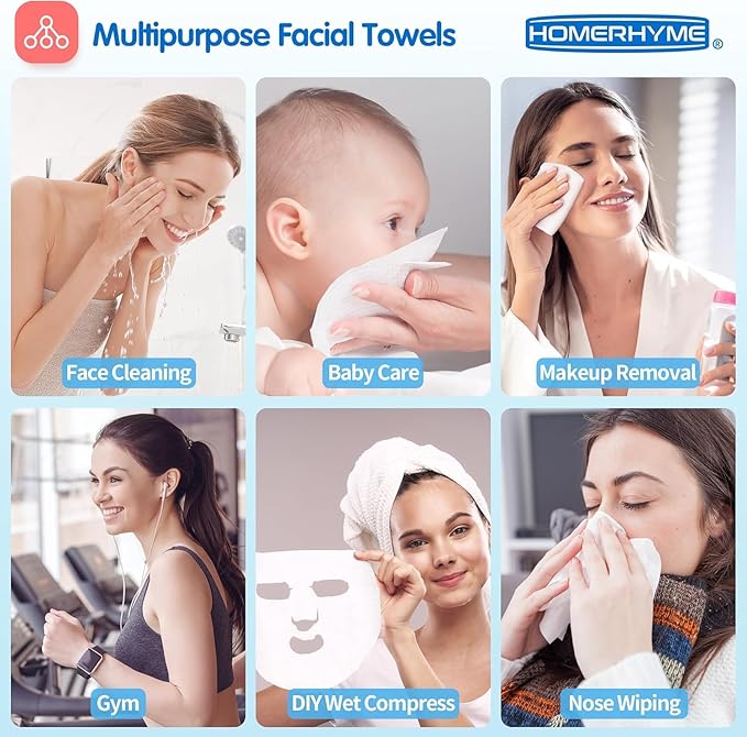 HOMERHYME Facial Towel, Bulk Disposable Biodegradable Ultra-Soft & Lint-Free - Image 5