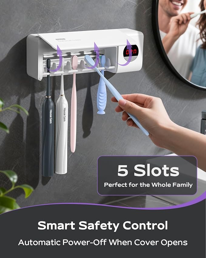 HouseGem Toothbrush Holder, Timer Function, 2000mAh Rechargeable Cordless - Image 5