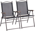 Giantex Set of 2 Patio Folding Chairs, Outdoor Patio Dining Chairs w/Armrest, Sling Back, Metal Frame, Outside Use for Lawn Camping Garden Pool Beach Yard Lounge, No Assembly, Black by Giantex