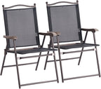 Giantex Set of 2 Patio Folding Chairs, Outdoor Patio Dining Chairs w/Armrest, Sling Back, Metal Frame, Outside Use for Lawn Camping Garden Pool Beach Yard Lounge, No Assembly, Black by Giantex