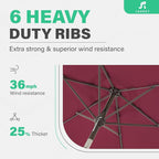 JEAREY 7.5FT Patio Umbrella Market Table Umbrella with 6 Sturdy Ribs, Push Button Tilt/Crank Outdoor Umbrella for Garden, Deck, Backyard, Pool and Beach,Burgundy - Image 4