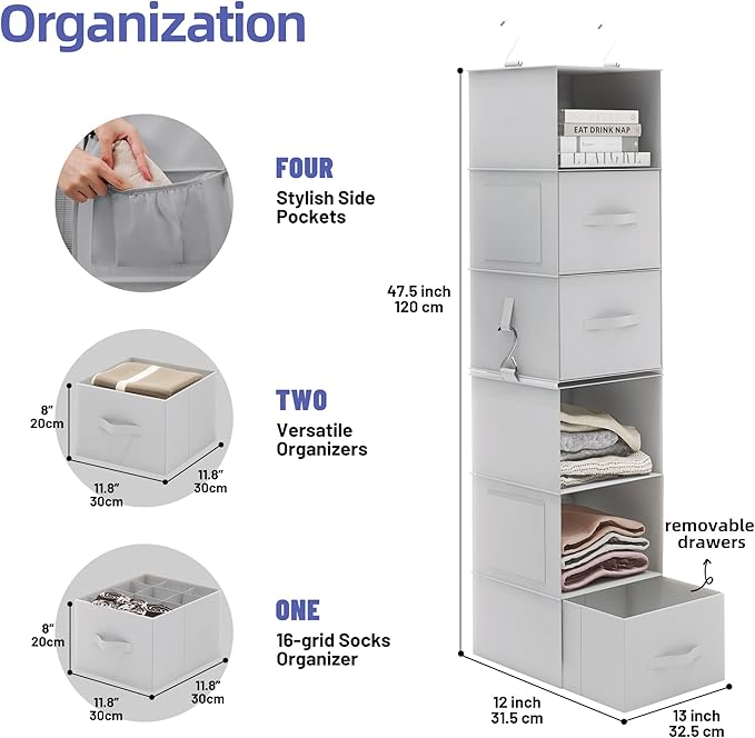 Twira 6-Shelf Hanging Closet Organizer, 2 Separable 3-Shelf Hanging Shelves - Image 3