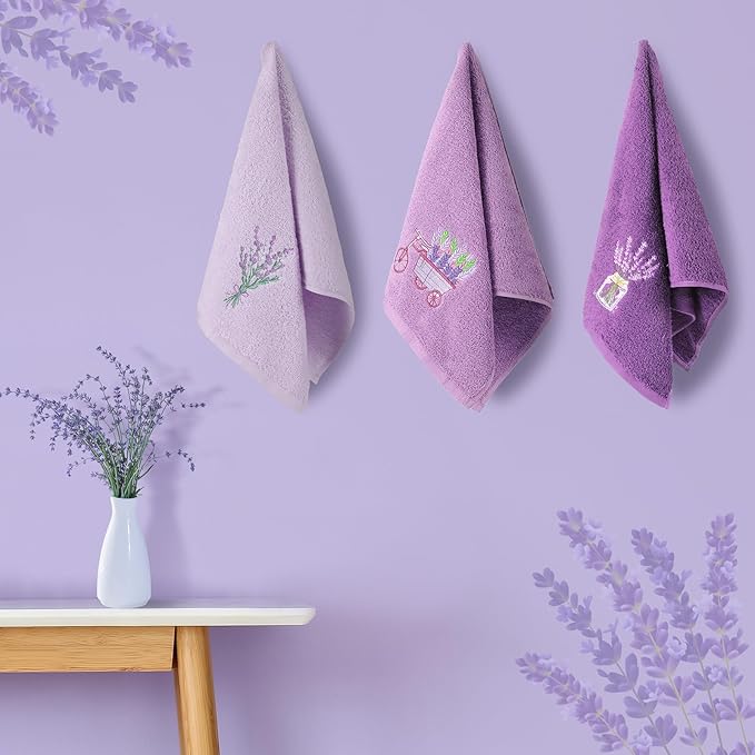 Lavender Floral Hand Towels Farmhouse Purple Lavender Bathroom Decor 14x29 Inch - Image 4
