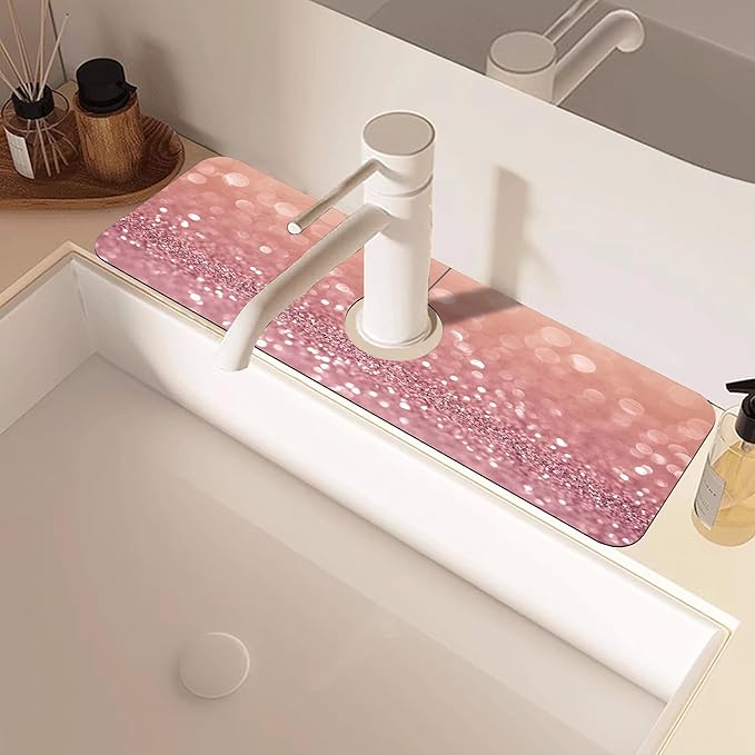 Abstract Pink Glitter Diamond Sink Faucet Absorbing Mat Sink Splash Guard - Image 2