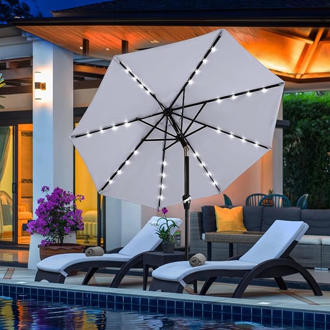 ABCCANOPY Durable Solar Led Patio Umbrellas with 32LED Lights 11FT (Light Gray) - Image 7