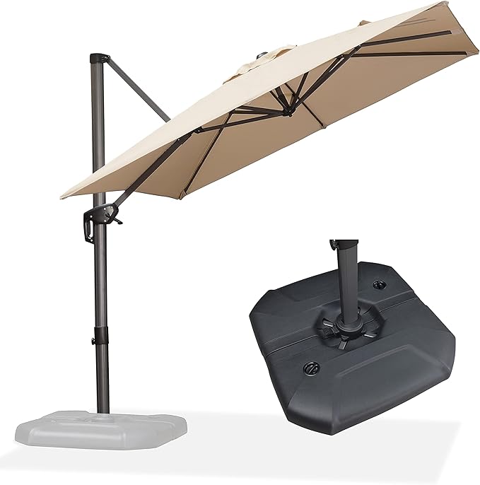 PURPLE LEAF 8 Feet Square Cantilever Umbrella Patio Umbrella with Base Outdoor Umbrella Aluminum with 360-degree Rotation for Garden Deck Pool Patio Beige - Image 2
