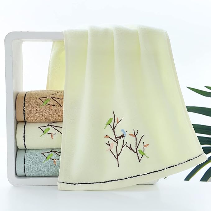 Pidada Hand Towels Set of 2 Embroidered Bird Tree Pattern 100% Cotton Absorbent - Image 3