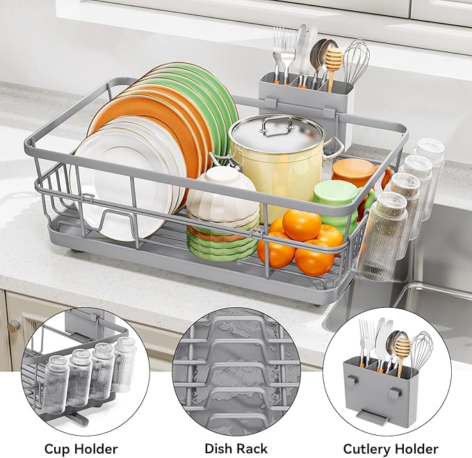 TOOLF Large Dish Drying Rack for Kitchen Counter, Kitchen Dish Racks - Image 5