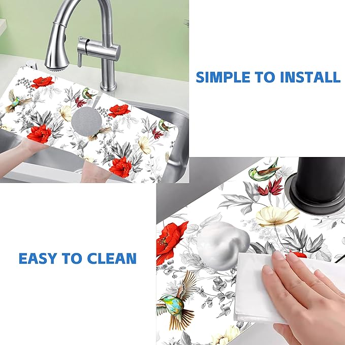 Poppy Wildflower Nightingale Sink Faucet Absorbing Mat Sink Splash Guard Faucet - Image 5