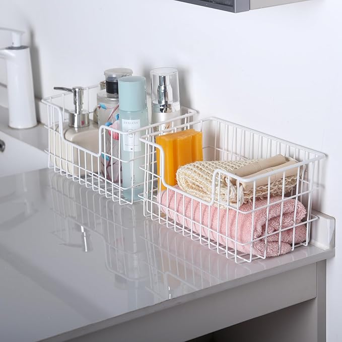 Wire Storage Basket 2 Packs, Wall Mounted Kitchen Bathroom, Hanging Cabinet - Image 4