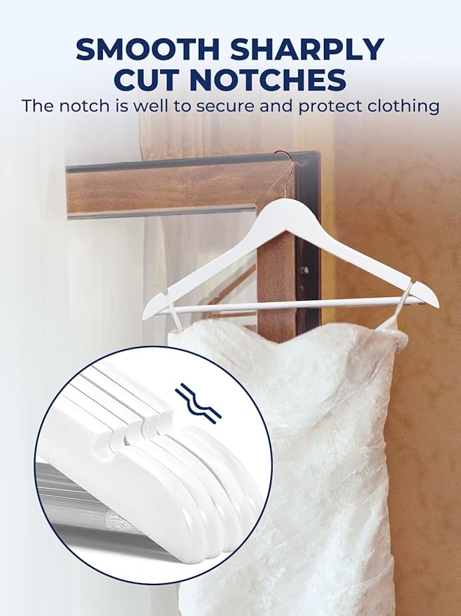 Smartor White Wooden Hangers 20 Pack, Solid Wood Coat Hanger - Image 5