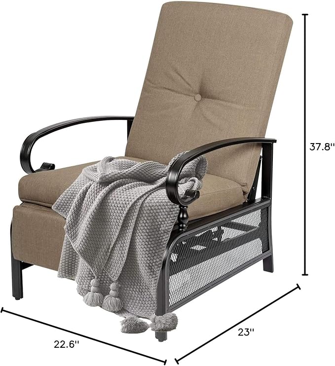 Oakcloud Adjustable Outdoor Lounge Chair Metal Patio Relaxing Recliner Chair with Removable Cushions(Brown) - Image 9