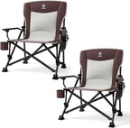 EVER ADVANCED Oversized Folding Camping Chair, for Adults Heavy Duty Lawn Chair with Side Pockets, Portable Collapsible Quad Chair for Outside, Support Up to 500lbs, Red 2Pack by EVERADVANCED