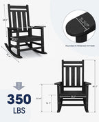 KINGYES Oversized Outdoor Rocking Chair Set of 8, All-Weather Patio Rocking Chairs for Porch, HDPE Outdoor Patio Rockers with High Back & Wide Seat for Garden, Lawn, Black - Image 3