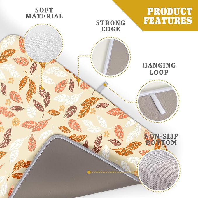 Fall Leaves Dish Drying Mat for Kitchen Counter Autumn Orange White Leaves - Image 4