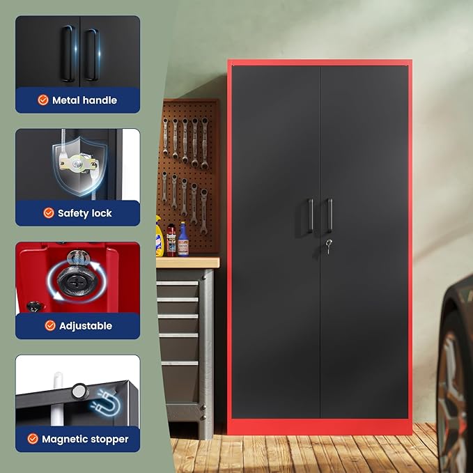Yizosh Metal Storage Cabinet with Lock Doors and 5 Adjustable Shelves,- 72" Garage Storage Cabinet for Home,Office,Garage,School - Image 4