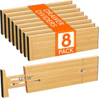 Lifewit 4" High 8 Pack Bamboo Drawer Dividers 31-40cm/12-16 Adjustable Wooden by Lifewit