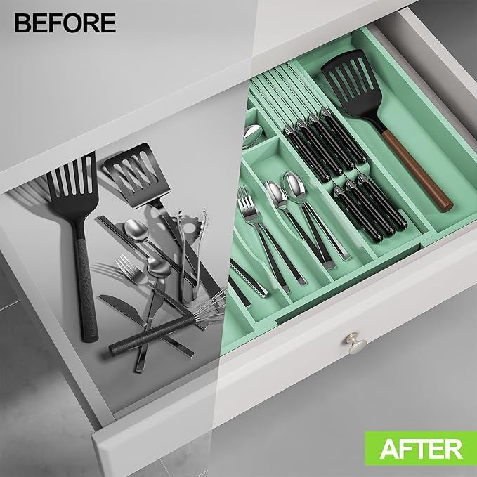 Bamboo Kitchen Drawer Organizer, Expandable Silverware Organizer - Image 6