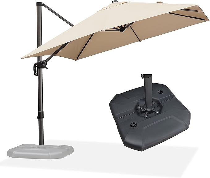 PURPLE LEAF 9 Feet Patio Umbrella with Base Outdoor Cantilever Square Umbrella Aluminum Offset Umbrella with 360-degree Rotation for Garden Deck Pool Patio, Beige by PURPLELEAF