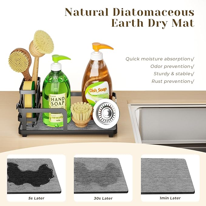 Kitchen Sink Caddy Organizer for Instant Dry, Rustproof Sponge Holder & Dish - Image 2