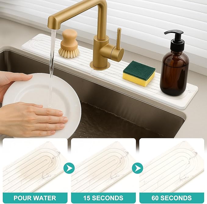 Drying Stone Faucet Mat for Kitchen Sink Trays Diatomite Quick Dry Around - Image 2