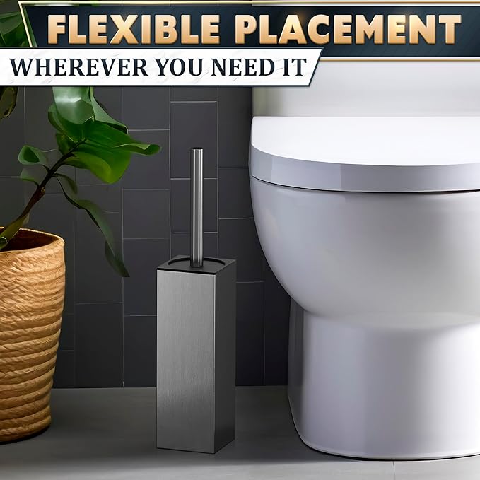 Silver Toilet Brush and Holder Set Stainless Steel – Square Design Toilet Bowl - Image 9