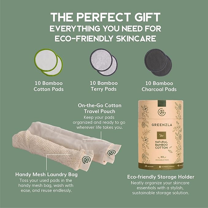 Greenzla Reusable Makeup Remover Pads, Washable Bamboo Cotton Rounds - Image 2
