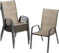 TLSUNNY Patio Chairs, Stackable Textilene Outdoor Dining Furniture for All Weather, with 17.7″ Wide Seat & Metal Frame, for Garden, Backyard, Deck, Restaurant, Poolside (6, Brown, 26.4″) by TLSUNNY