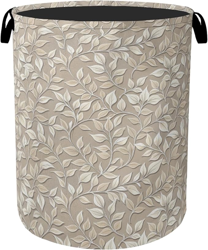 Beige Leaves Modern Laundry Basket by Gearsly