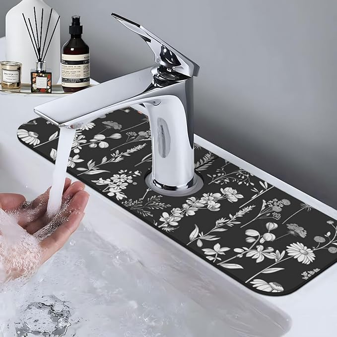 Faucet Draining Mat For Kitchen Sink, Wildflowers Plants Diatom Mud Absorbent - Image 7