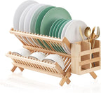 Bamboo Dish Drying Rack, 2 Tier Collapsible Dish Rack - Image 9