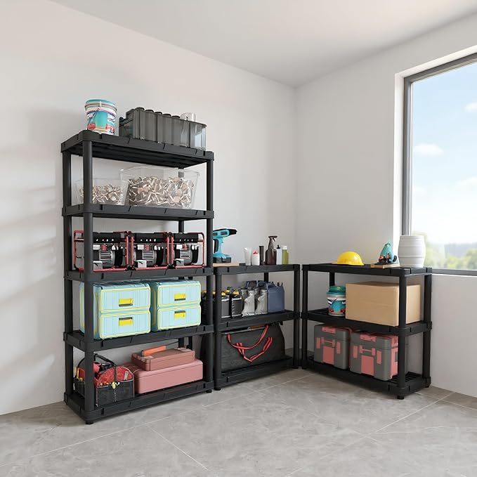 Plastic Storage Shelves, Plastic Heavy Duty Shelves 16.93" D x 35.43" W x 72.44" H,5-Tier Garage Storage Shelving, Shelving Units and Storage - Image 8