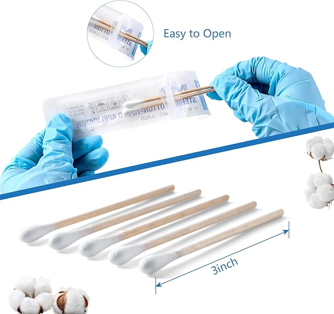 JMU Sterile Cotton Tipped Applicators, 2000 Sterile Cotton Swabs Wood Shaft - Image 6