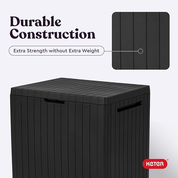 Keter City 30 Gallon Resin Outdoor Storage Box & Patio Side Table for Balcony, Pool, Deck & Garden Accessories, Weather‑Resistant, Dark Grey - Image 7